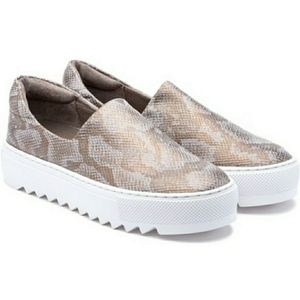 J/SLIDES Snake Print Slip-On Sneakers - Tan and White